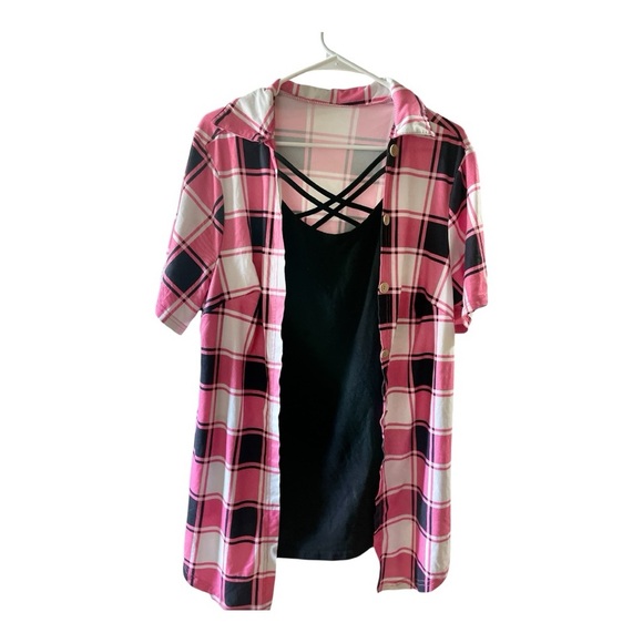 SHEIN Classic Plaid Kids Button-Down Shirt in Red and Black - Picture 3 of 6